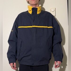 VINTAGE Nautica Navy Jacket with Yellow Trim and Hidden Hood